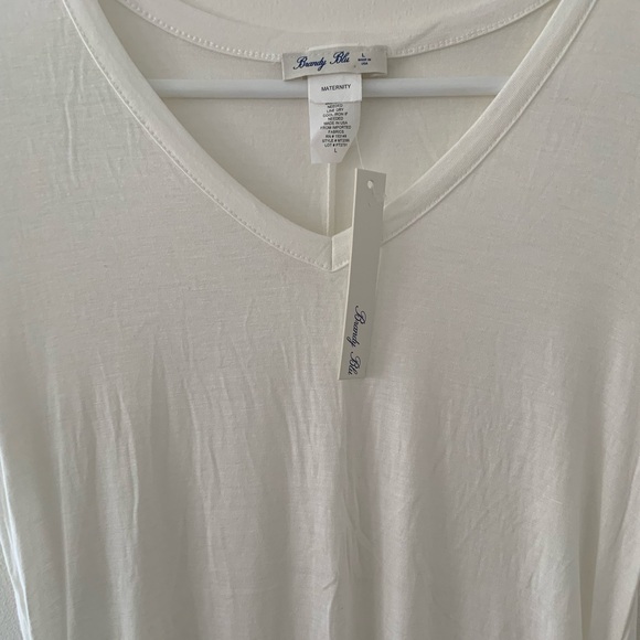 Brandy Blu Women Large White Maternity Top Short Sleeve V-Neck Side Ruched New - Picture 4 of 4